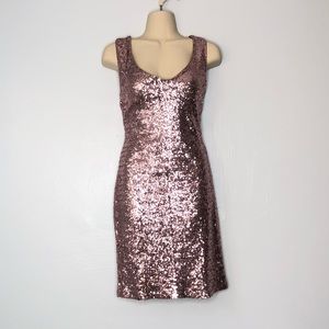 Crystal Doll NWOT pink sequin bodycon midi dress L